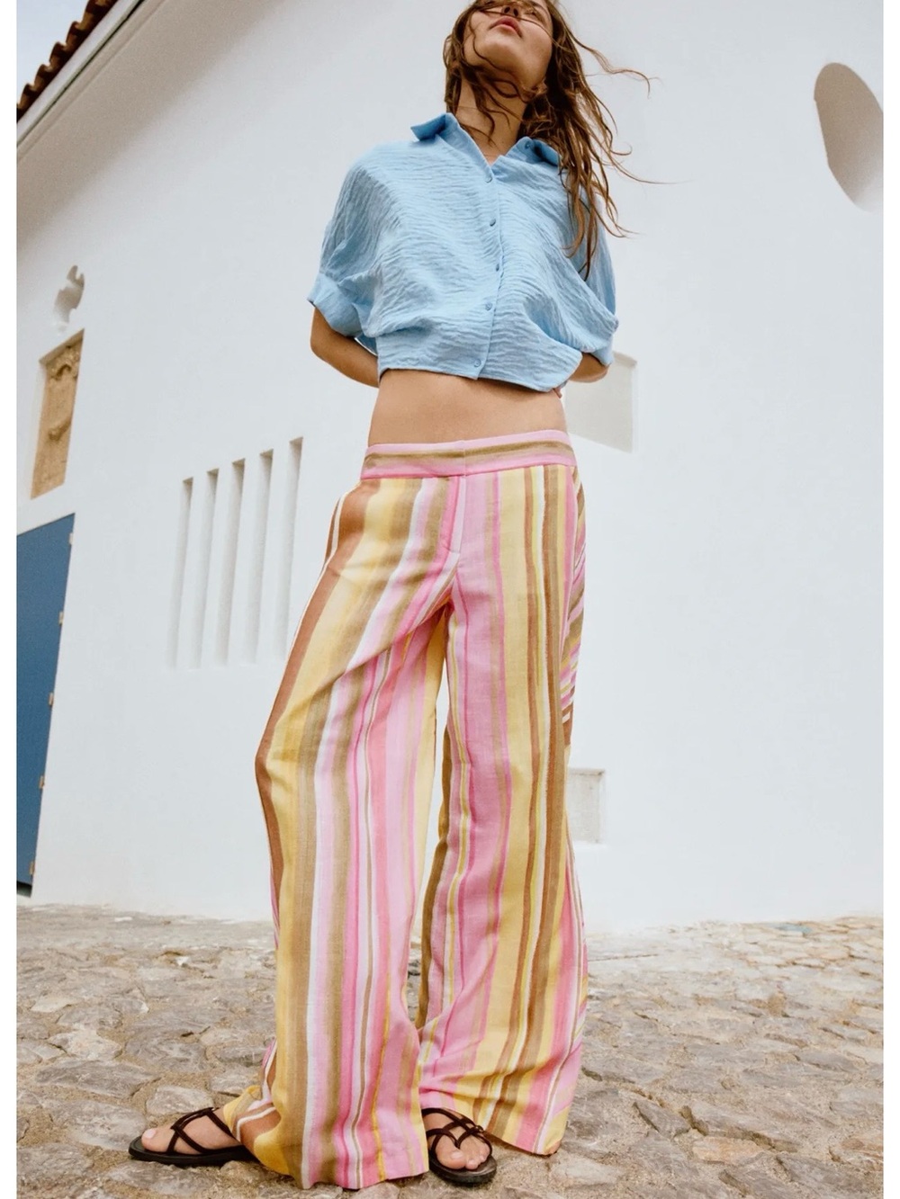 Zara STRIPED WIDE LEG PANTS